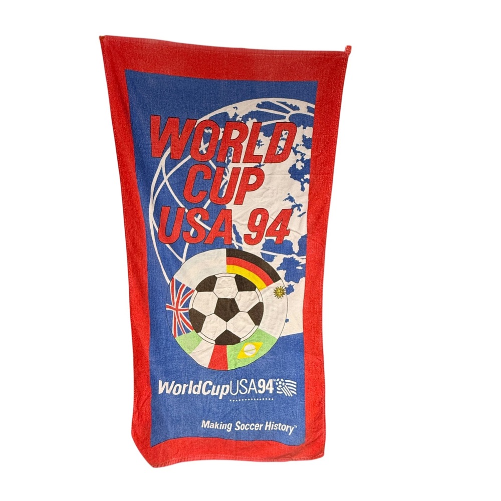 Vintage 1994 FIFA World Cup USA Soccer‎ Beach Towel Red Blue White 57x30 90s